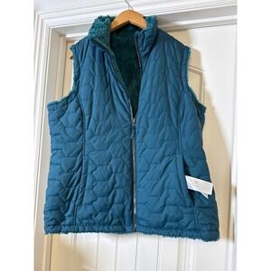 Free Country Womens Reversible Teal Quilted Fleece Vest XL